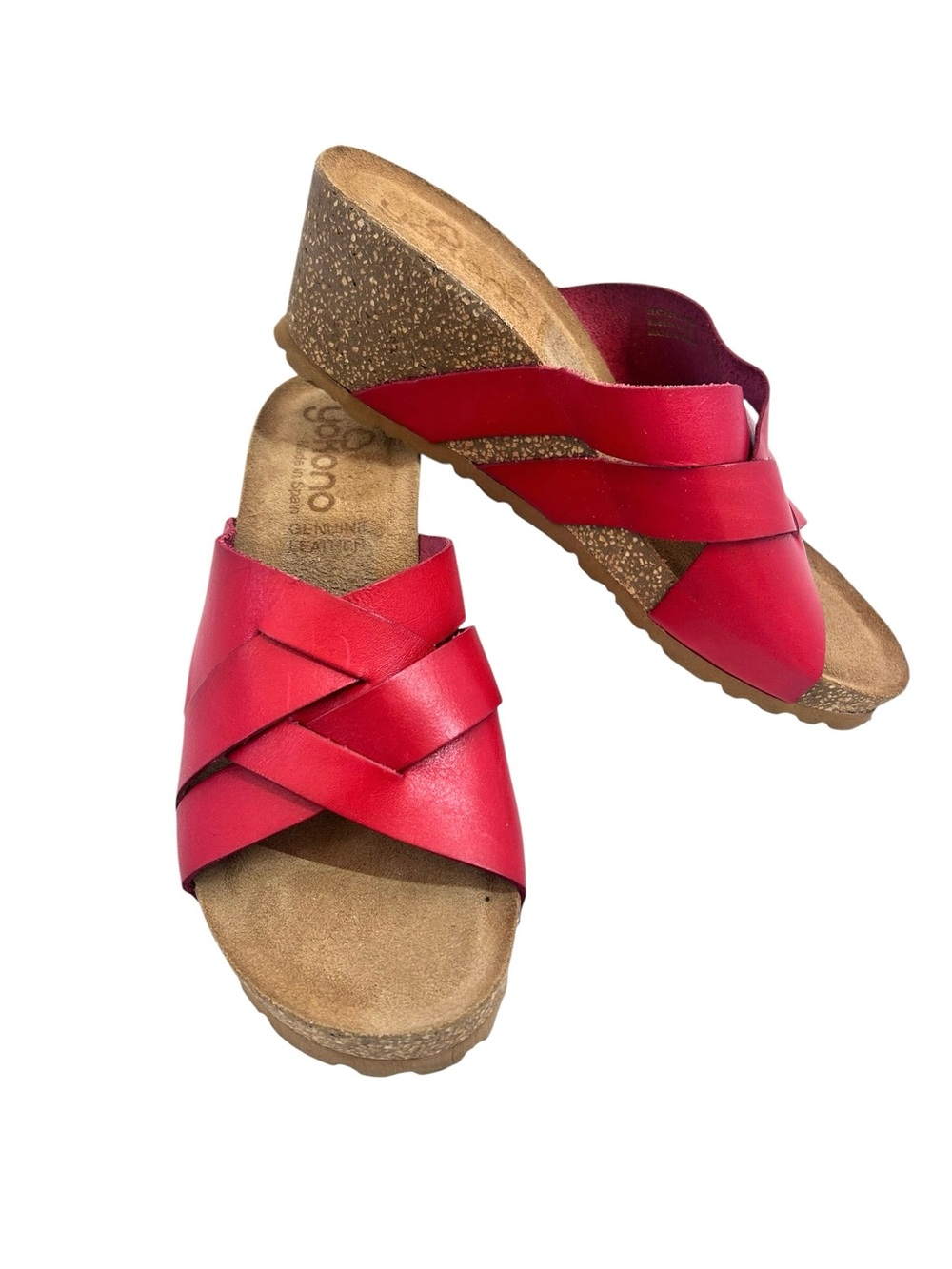 Yokono Red Leather Wedge Strappy Slide Sandals Size 9 Spain NWOB